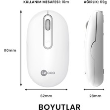 Lecoo WS207 Şarj Edilebilir Kablosuz 1600DPI 4 Tuşlu Sessiz Kompakt Optik Mouse Beyaz