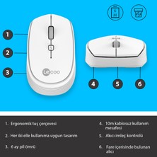 Lecoo WS202 Kablosuz 1200DPI 4 Tuşlu Optik Mouse Beyaz