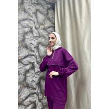 Burcu Tesettür Önden Yarım Fermuarlı Eşofman Takımı TRN1019 Mor