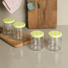 Sarkap 4'lü 210 ml Yuvarlak Cam Kavanoz - Sarı Ekose Kapaklı