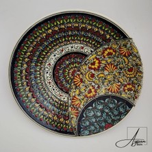 Aysun Hand Art Aysunhandart Ipek Desen Içinde Sarmaşık ve Aile Desenli El Yapımı Seramik Tabak