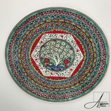 Aysun Hand Art Aysunhandart Ipek Desen Çerçeveli Merkezinde Hayat Ağacı Motifli El Yapımı Seramik Tabak