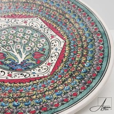 Aysun Hand Art Aysunhandart Ipek Desen Çerçeveli Merkezinde Hayat Ağacı Motifli El Yapımı Seramik Tabak