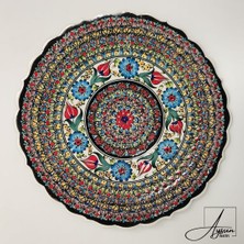 Aysun Hand Art Aysunhandart Ipek Desen Çerçeveli Merkezinde Osmanlı Lale Motifli El Yapımı Seramik Tabak