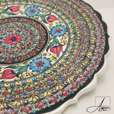 Aysun Hand Art Aysunhandart Ipek Desen Çerçeveli Merkezinde Osmanlı Lale Motifli El Yapımı Seramik Tabak