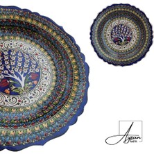 Aysun Hand Art Aysunhandart Ipek Desen Çerçeveli Merkezinde Hayat Ağacı Motifli El Yapımı Seramik Tabak