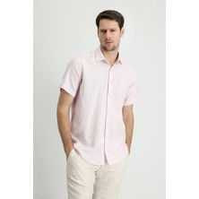 Kiğılı Kısa Kol Regular Fit Spor Pamuklu Keten Gömlek