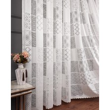 Evdepo Home Taç Patchwork Desen 1/3 Sık Pile Jakar Tül Perde Tek Kanat - Ekru 100 x 260 cm