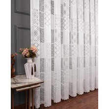 Evdepo Home Taç Patchwork Desen 1/3 Sık Pile Jakar Tül Perde Tek Kanat - Ekru 100 x 260 cm