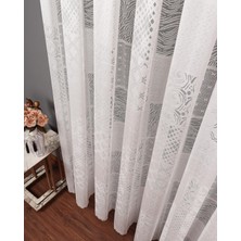 Evdepo Home Taç Patchwork Desen 1/3 Sık Pile Jakar Tül Perde Tek Kanat - Ekru 100 x 260 cm