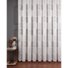 Evdepo Home Taç Patchwork Desen 1/3 Sık Pile Jakar Tül Perde Tek Kanat - Ekru 100 x 260 cm