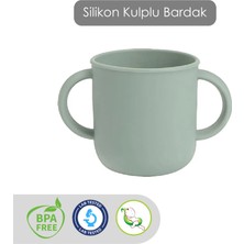 Kulplu Silikon Bardak - Çift Kulplu Sililkon Bebek Bardağı Yeşil