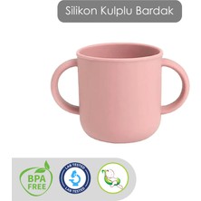 Kulplu Silikon Bardak - Çift Kulplu Sililkon Bebek Bardağı Pembe