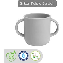 Kulplu Silikon Bardak - Çift Kulplu Sililkon Bebek Bardağı Antrasit