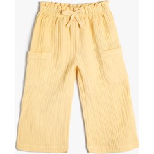 Koton Bol Paça Pantolon Cep Detaylı Beli Lastikli Dokulu Kız Çocuk İçin Günlük Sarı