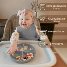 Meleni Baby 3'lü Silikon Beslenme Seti - Silikon Mama Önlüğü Diş Kaşıyıcılı Kaşık Vakum Tabanlı Tabak