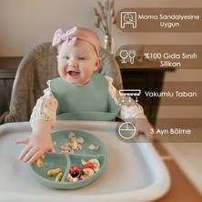 Meleni Baby 5'li Set Silikon Mama Önlüğü Kulplu Bardak Vakumlu Tabak Mama Kaşığı ve Kule Aktivite Oyuncağı Yeşil