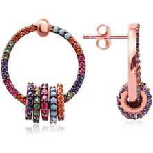Sunshine 925 Ayar Rose Kaplamalı Multicolour Taşlı Halka Gümüş Küpe