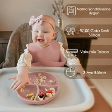 Meleni Baby 5'li Set Silikon Mama Önlüğü Kulplu Bardak Vakumlu Tabak Mama Kaşığı ve Kule Aktivite Oyuncağı Pembe