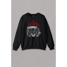 So Cool Unisex Sweatshirt Tiger Wild Cat Kaplan Fesli Noel Şapkali Yılbaşı Christmas Baskılı Sweat