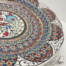 Aysun Hand Art Aysunhandart Ipek Desen Çerçeveli Merkezinde Osmanlı Lale Motifli El Yapımı Seramik Tabak