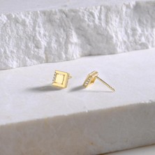 goldkupe 14 Ayar Altın Taşlı Kare Küpe 1,05 gr