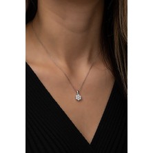 Sunshine 925 Ayar Swarovski Taşlı Papatya Çiçek Rodyum Kaplamalı Gümüş Kolye