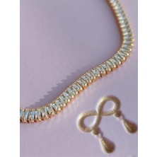 Quella Çelik 14K Zirkon Baget Gold Bileklik (Kalınlık: 6 mm / Uzunluk: 17-19 Cm)