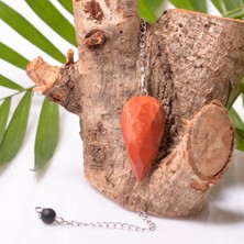 Taş Sandığı Faset Kesim Kırmızı Jasper Taşı Pandül - Sarkaç