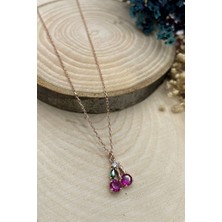 Sunshine 925 Ayar Rodyum Kaplamalı Ruby Taşlı Minimal Kiraz - Meyve Gümüş Kolye