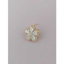 Quella Çelik Beyaz Zirkon Lotus Çiçek Gold Küpe