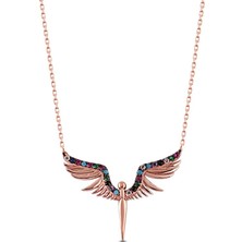 Sunshine 925 Ayar Rose Kaplamalı Multicolour Taşlı Melek Gümüş Kolye