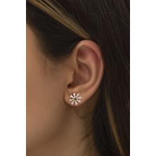 Sunshine 925 Ayar Rose Kaplamalı Yeşil Taşlı Çiçek Gümüş Küpe
