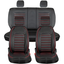 Asya Seat Ateca Uyumlu Deri Oto Koltuk Kılıfı Ön-Arka Tam Set Aysa Series (Siyah-Kırmızı)