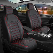 Asya Seat Ateca Uyumlu Deri Oto Koltuk Kılıfı Ön-Arka Tam Set Aysa Series (Siyah-Kırmızı)