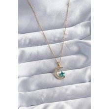 Clariss 316L Çelik Gold Renk Zincir Zirkon Taş Detay Hilal Yıldızı Figür Kadın Kolye