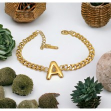 Hg.Aksesuar Kadın Bombeli Çelik Harf Bileklik