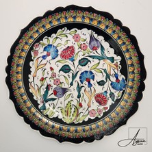 Aysun Hand Art Aysunhandart Ipek Desen Çerçeveli Merkezinde Samur Osmanlı Motifli El Yapımı Seramik Tabak