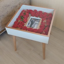 Hkm Ticaret Beyaz-Rose  Fotoğraf Bölümlü Yan Sehpa! Çiçek ve Gül Dizaynı Için Anı Sehpası! Gül Kutusu! Çiçek Sehpası!