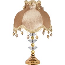 dekovien Gold Renk Kadife Abajur Gold Ponpon Kristal Ayak Gold Kaplama Vintage AB10141