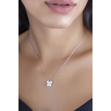 Sunshine 925 Ayar Swarovski Taşlı Kelebek Rodyum Kaplamalı Gümüş Kolye