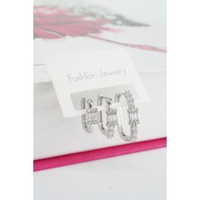 By Zeyna Aksesuar Kadın Vip Seri Baget Zirkon Taşlı 3'lü Küpe Seti