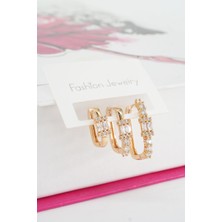 By Zeyna Aksesuar Kadın Vip Seri Baget Zirkon Taşlı 3'lü Küpe Seti