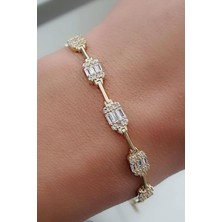 Ose Shop Baget Zirkon Taş detaylı 925ayar Gümüş Üzerine Altın Kaplama Luxury Tasarım Trend Bileklik