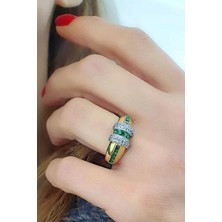 Ose Shop Yeşil Zirkon Taşlı 925ayar Gümüş Üzerine Altın Kaplama Luxury Tasarım Yüzük