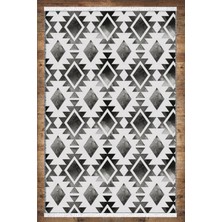 Siyah Beyaz Damask Geometrik Desenli Yıkanabilir Kaymaz Salon Halısı Dekoratif Kilim ARM-1109