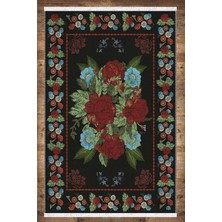 Woopsh Mavi Kırmızı Karolar Desenli Yıkanabilir Kaymaz Salon Halısı Dekoratif Kilim ARM-1201