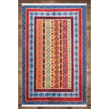 Woopsh Renkli Anadolu Motifleri Desenli Yıkanabilir Kaymaz Salon Halısı Dekoratif Kilim ARM-1124