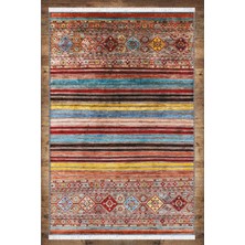 Woopsh Renkli Çizgi Anadolu Desenli Yıkanabilir Kaymaz Salon Halısı Dekoratif Kilim ARM-1180