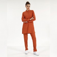 Çizgi Medikal Kiremit Lüks Likralı Doktor Hemşire Tesettürlü Hakim Yaka Takım